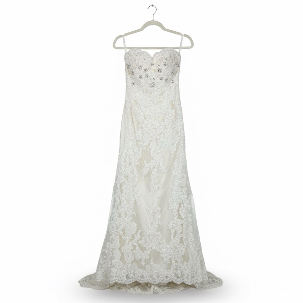 Sophia Tolli Ivory Lace Beaded Wedding Dress Size 4 Corset Back Gown With Train